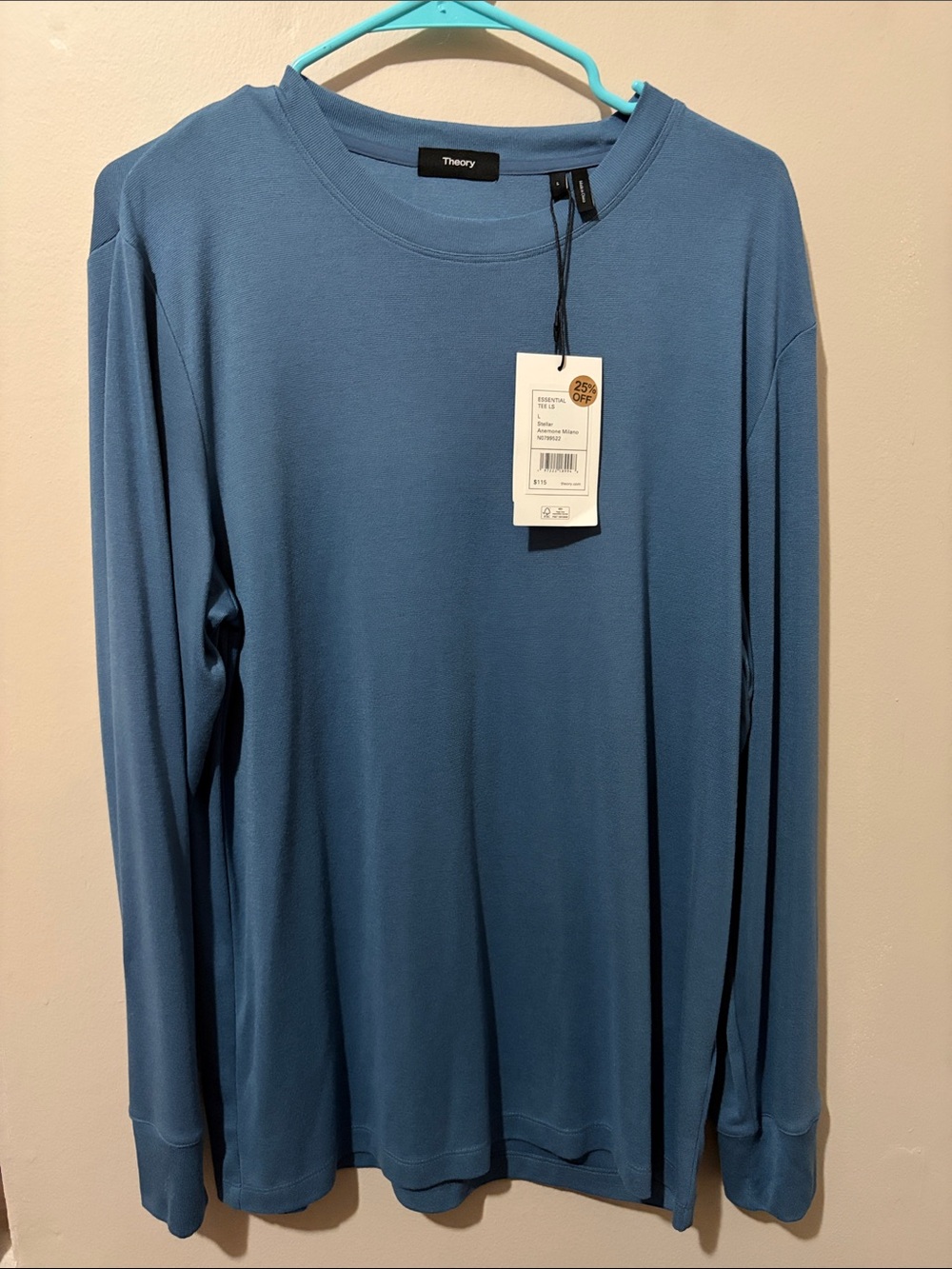 Theory Dusty Blue Long Sleeve Crewneck Top